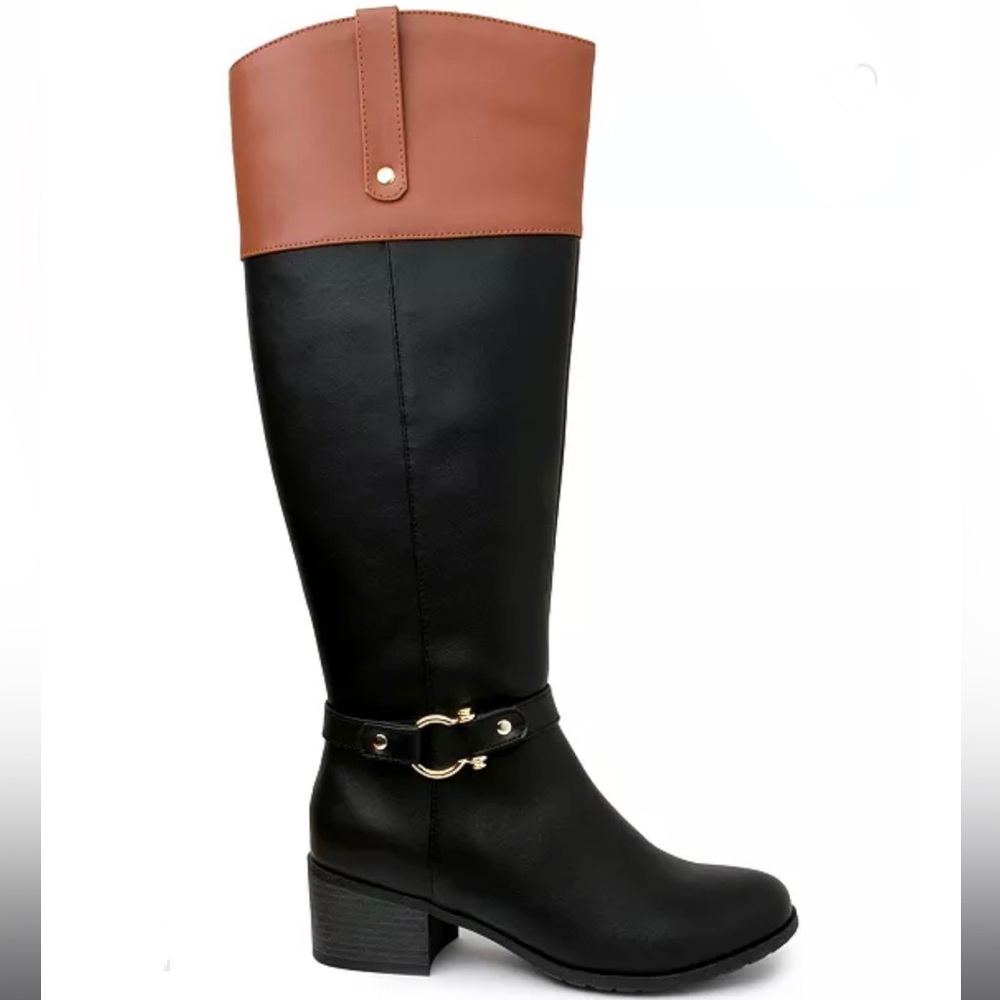 Karen Scott Vickyy Extended Wide Calf Riding Boots Black Cognac Sz 13W